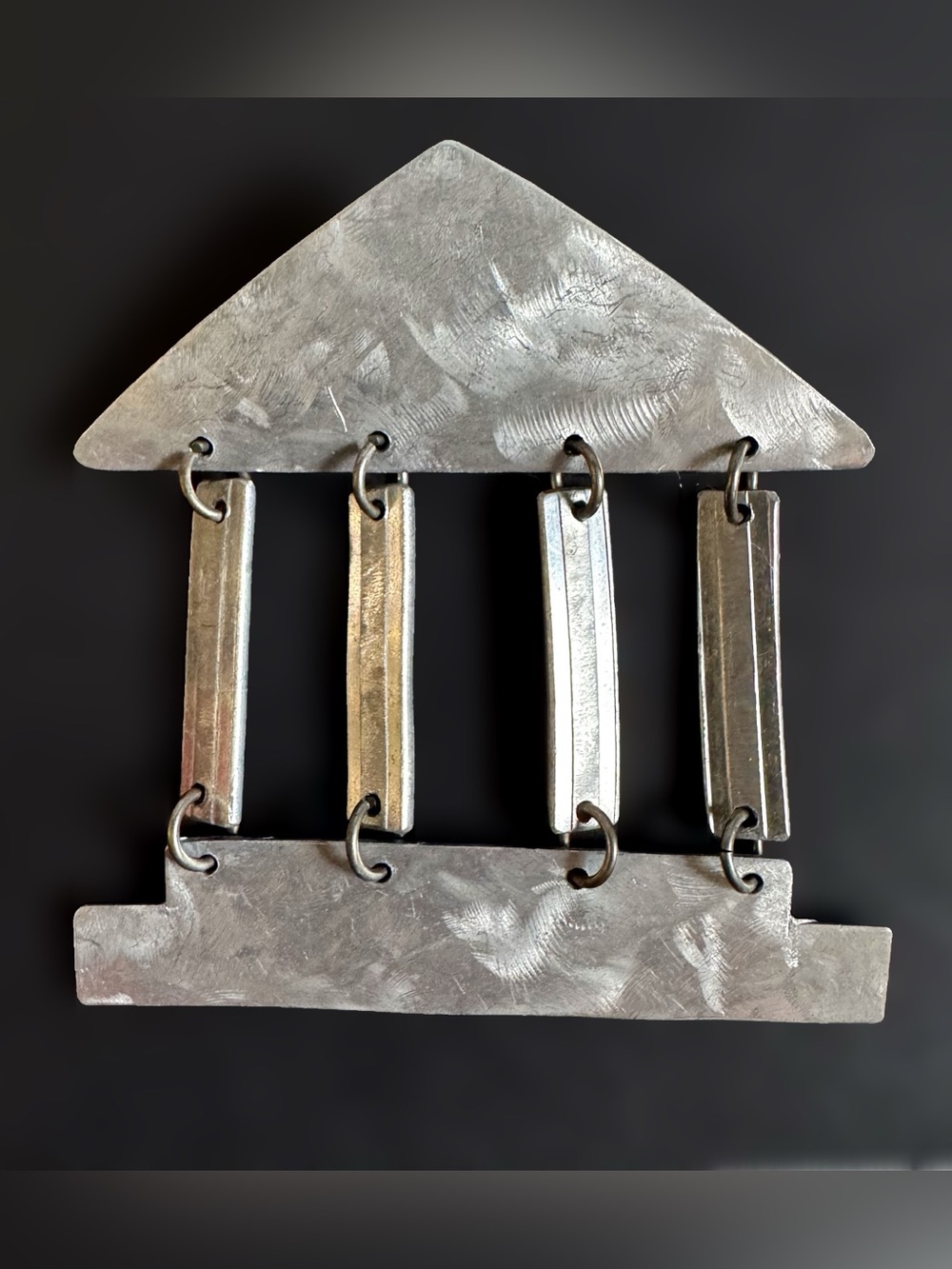Vtg Jill Fagin Aluminum Architectural Modernist Brooch Pin Statement Signed